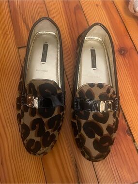 Louis Vuitton Leopard Print Loafers with Black Patent Trim and Gold Hardware